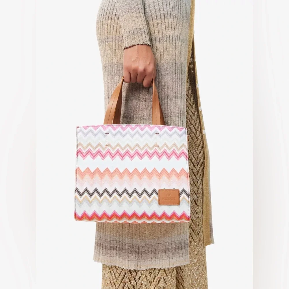 NWT MISSONI Chevron-pattern small cotton-blend tote bag purse - Picture 2 of 14